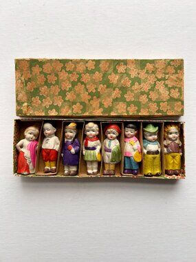 Antique Japanese Bisque Penny doll set of 8